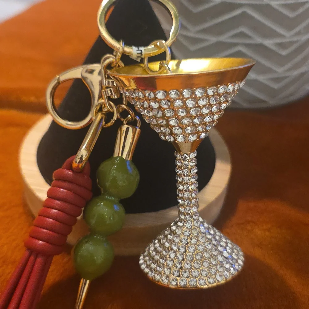 Piper Silver and Red Keychain with Green Beads
